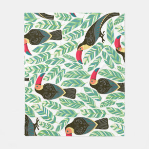Manta Polar Toucans, hojas tropicales, patrón decorativo.