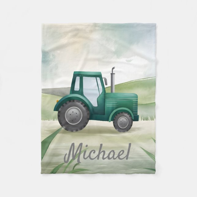 Manta Polar Tractor acuarela verde personalizado (Anverso)