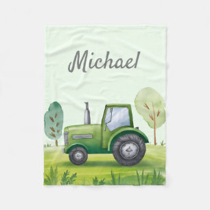 Manta Polar Tractor de acuarela verde personalizado