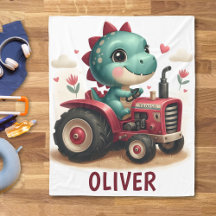 Tractor rojo de dinosaurios que conducen a bebé ba