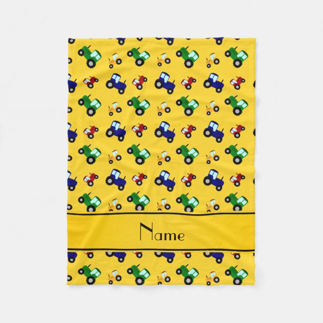 Manta Polar Tractores amarillos de nombre personalizado (Anverso)