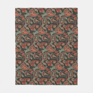 Manta Polar Tradicional Paisley Linocut Naranja cálido Mint Gr