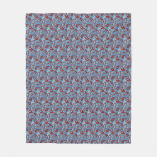 Manta Polar Tradicional Paisley Linocut Rojo Azul Blanco