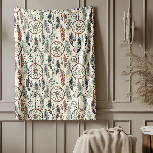 Manta Polar Tradicional vibrante de etnia tribal dreamcatcher (Traditional Ethnic vibrant Tribal dreamcatcher Fleece Blanket)