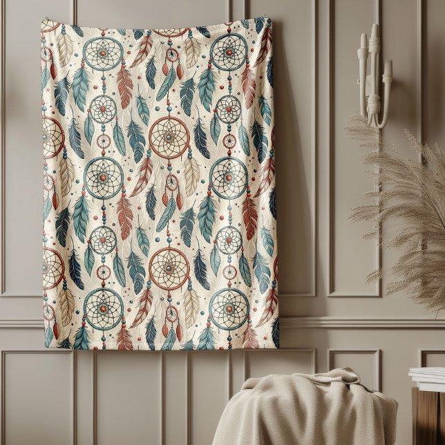 Manta Polar Tradicional vibrante de etnia tribal dreamcatcher (Traditional Ethnic vibrant Tribal dreamcatcher Fleece Blanket)