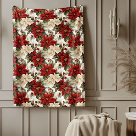 Manta Polar Traditional Blanket Red Poinsettia Holiday Style