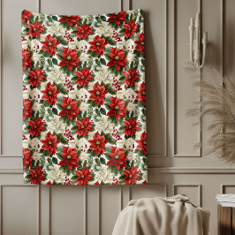 Manta Polar Traditional Blanket Red Poinsettia Winter Charm