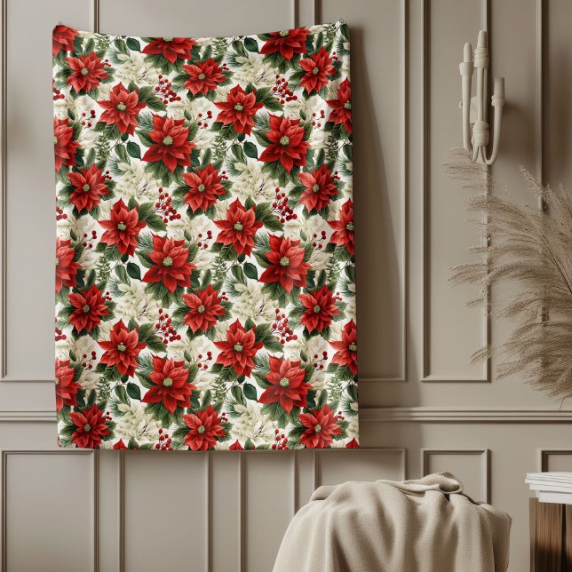 Manta Polar Traditional Blanket Red Poinsettia Winter Charm (Traditional Blanket Red Poinsettia Winter Charm)