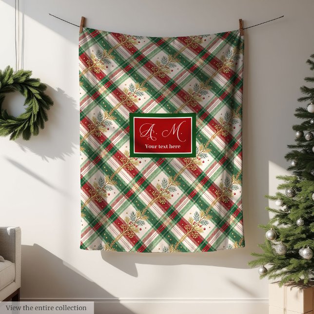 Manta Polar Traditional red and green watercolor gingham throw (Traditional red and green watercolor gingham throw Fleece Blanket)