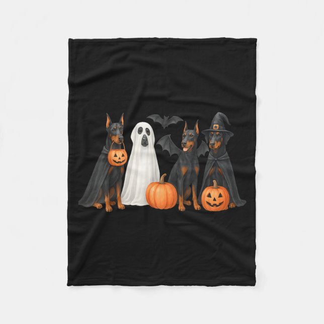 Manta Polar Traje de Halloween de Doberman Diversión Doberman  (Anverso)