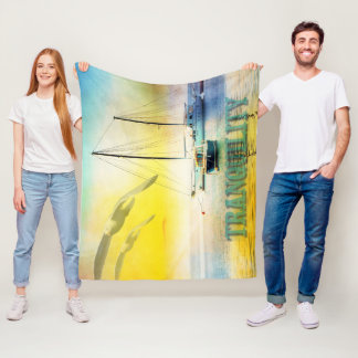 Manta Polar Tranquilidad Barco de vela En la playa Sunset Scen