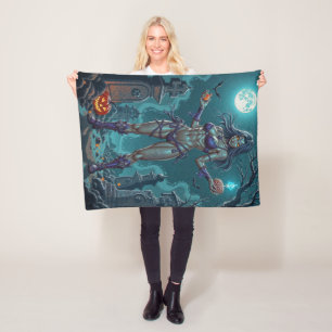 Manta Polar Trato de Halloween o Novia Zombie con cerebros