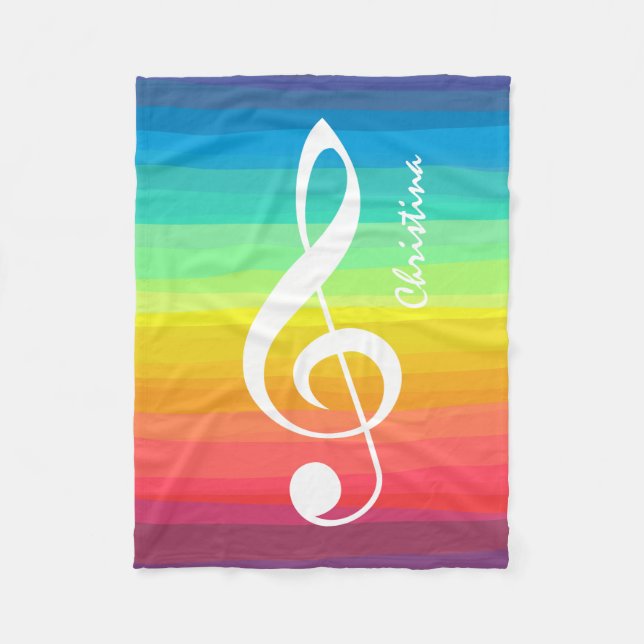 Manta Polar Treble Clef con acuarela de arcoiris personalizada (Anverso)