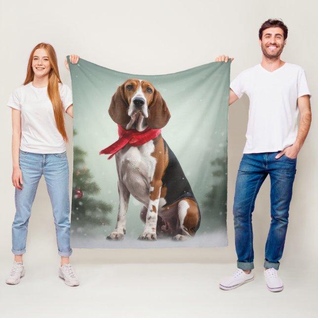 Manta Polar Treeing Walker Coonhound perro en Navidad con niev (In situ)