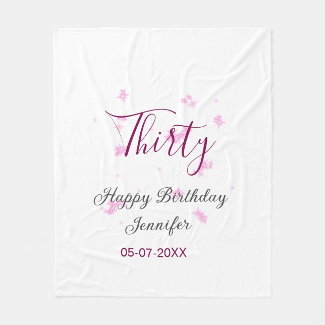 Manta Polar Treinta años purpurina rosa estrellas negro 30 fec (Anverso)