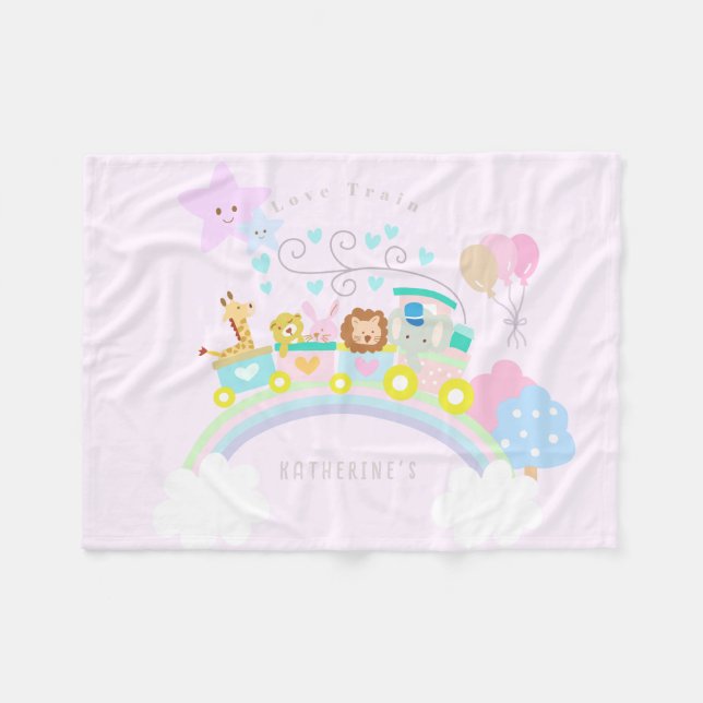 Manta Polar Tren animales Pastel rosa bebé (Frente (Horizontal))