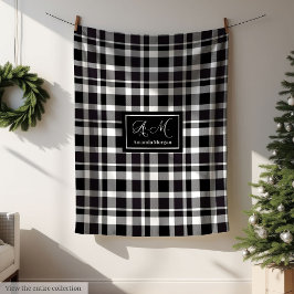 Manta Polar Trendy Modern Plaid in Grey Hues Monogram Throw