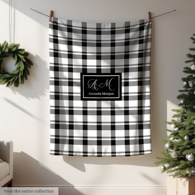 Manta Polar Trendy Monochrome Checkered Blanket Custom Name (Trendy Monochrome Checkerred Blanket Custom Name Gift)