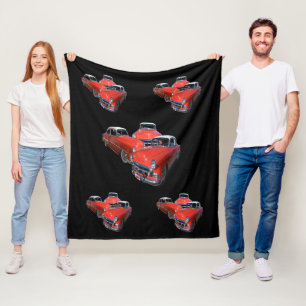 Manta Polar Tres Autos Vintage De Estilo Rojo Y Blanco,
