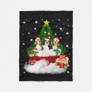 Manta Polar Tres Beagles Santa Claus con árbol de Navidad