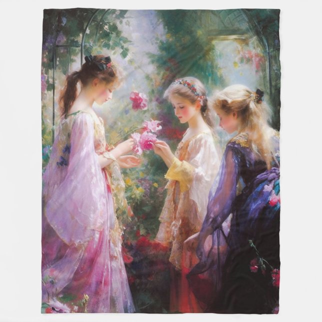 Manta Polar Tres chicas jugando en el jardín (Anverso)