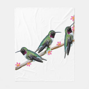 Manta Polar Tres colibríes encaramados en una rama de un Floss