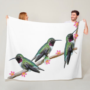 Manta Polar Tres colibríes encaramados en una rama de un Floss