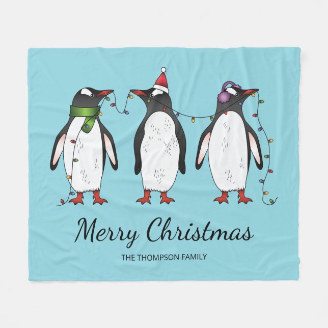 Manta Polar Tres Navidades festivos pingüinos con texto Person (Frente (Horizontal))