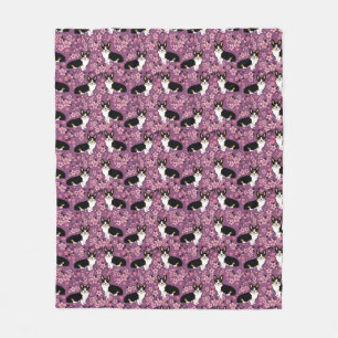 Manta Polar Tri flores de cerezo coloreadas del Corgi -