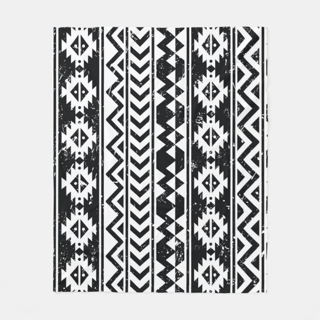 Manta Polar Tribal azteca: patrón blanco grunge. (Anverso)