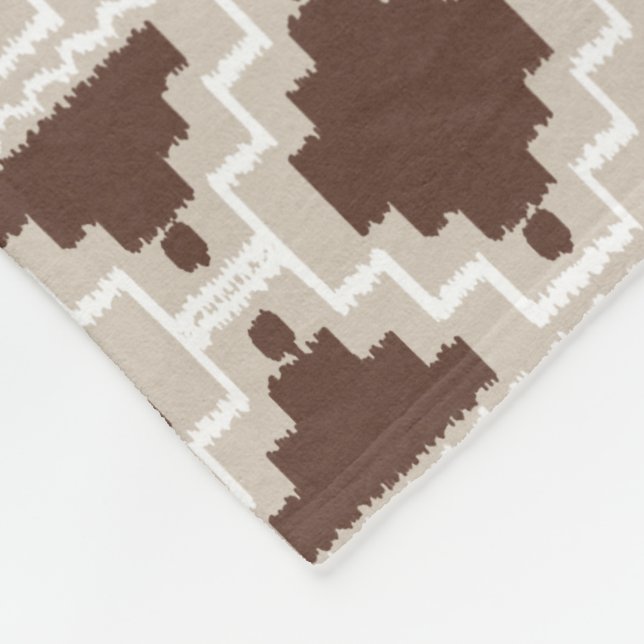 Manta Polar Tribal de Ikat Aztec - Marrón chocolate y Taupe (Esquina)