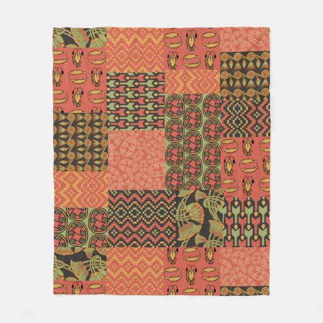 Manta Polar Tribal Egyptian Faux Patchwork Rusty Red (Anverso)