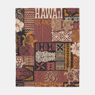 Manta Polar Tribal hawaiana: Parchwork de tela vintage