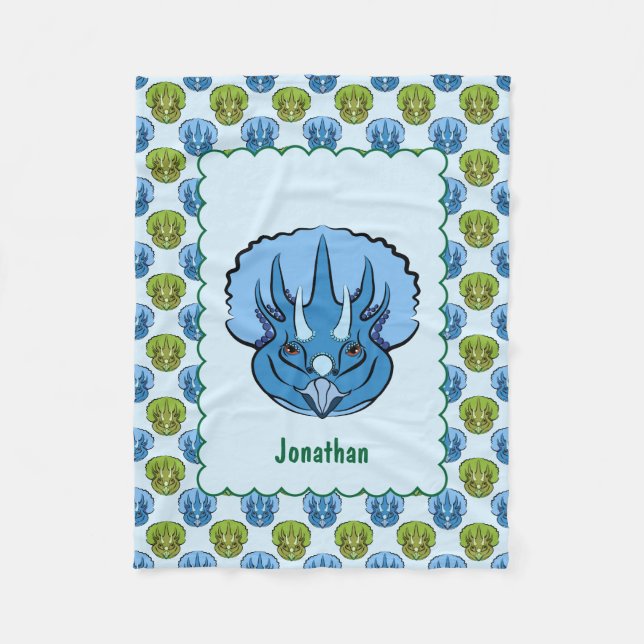 Manta Polar Triceratops Patrón de dinosaurio azul y verde (Anverso)