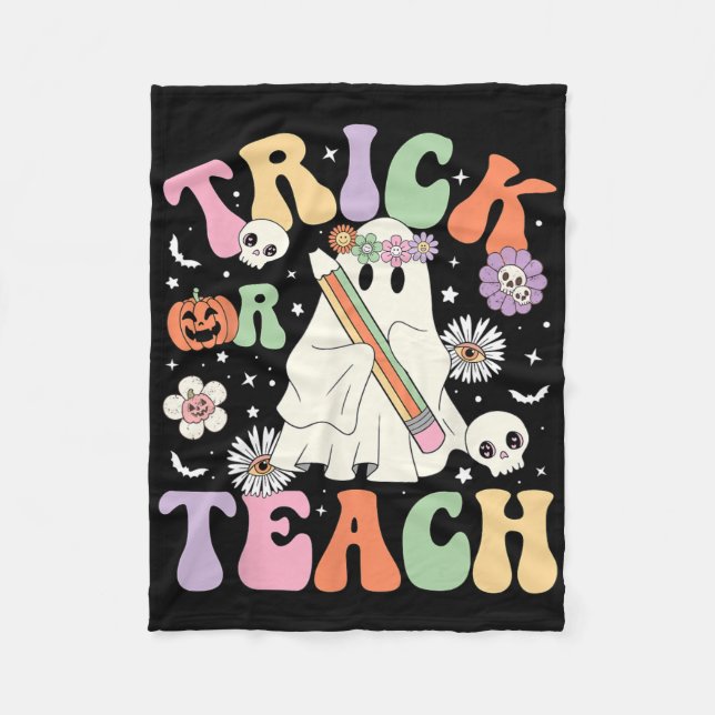 Manta Polar Trick O Teach Cute Teacher Halloween Retro Floral (Anverso)