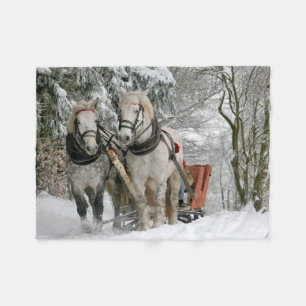 Manta Polar trineo+paseo,nieve,bosque,caballo,invierno,blanco,