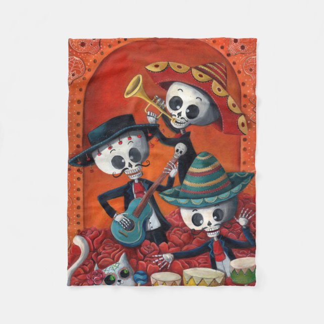 Manta Polar Trío del Mariachi de Dia de Los Muertos Skeleton (Anverso)