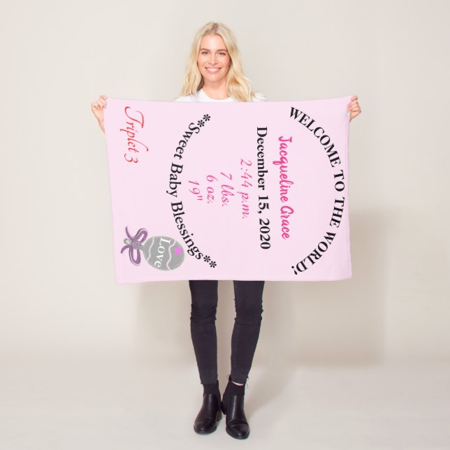 Manta Polar Triplet Baby Girl Pink Rattle Fleece Blanket (In situ)