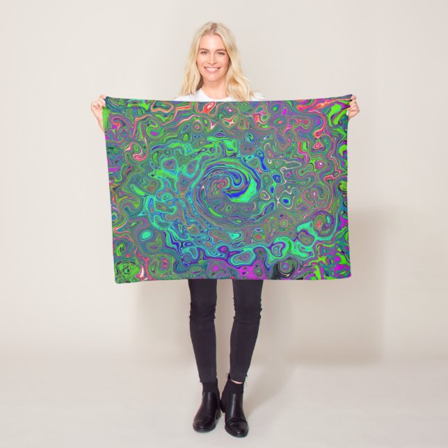 Manta Polar Trippy Chartreuse y Blue Retro Liquid Swirl (In situ)