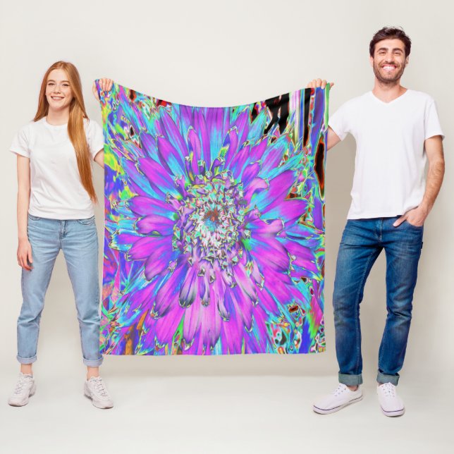 Manta Polar Trippy Resumen Aqua, Lime Green y Purple Dahlia (In situ)