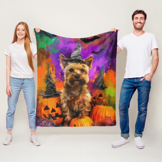 Manta Polar Triste Cairn Terrier Dog Halloween Bruja Calabaza (In situ)