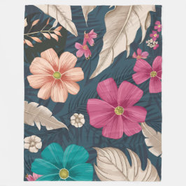 Manta Polar Tropical Floral Vibrant Blooms and Elegant Leaves