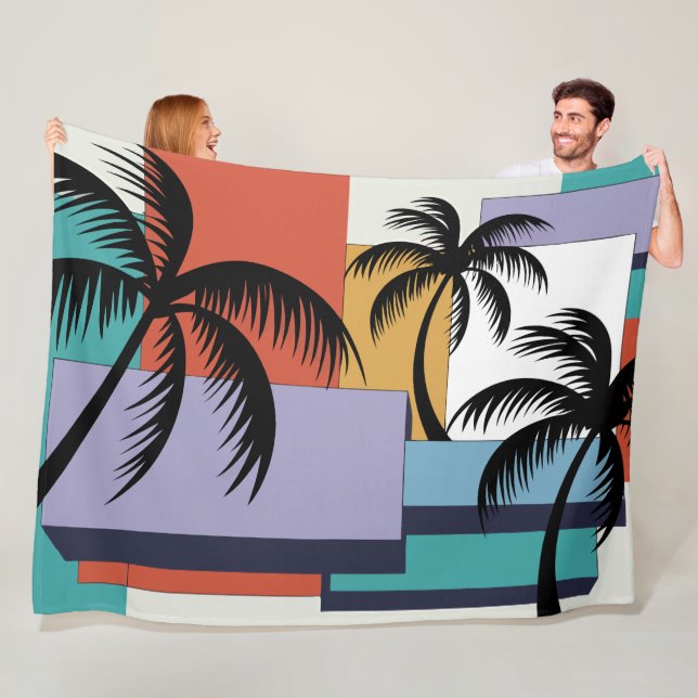 Manta Polar Tropical Palms on Geometric Sunset Background (In situ)