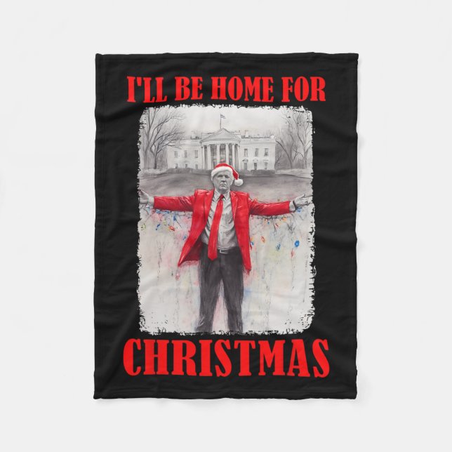 Manta Polar Trump en Santa Hat Estaré en casa para Navidades F (Anverso)