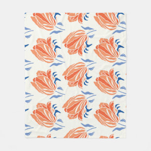 Manta Polar Tulipán barroco: Linocut de venado botánico