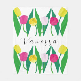 Manta Polar Tulipanes Rosa Amarillo Purpura Verde Moderno Pers
