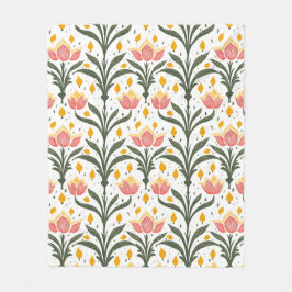 Manta Polar Tulipanes rosados con patrón de vegetación