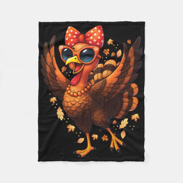 Manta Polar Turkey Dancing Turkey Day Womens Fall Cute Bow Tha (Anverso)