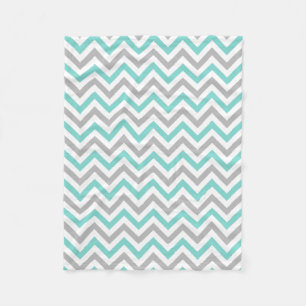 Manta Polar Turquesa, Gris, Patrón de Chevron Grande ZigZag Bl