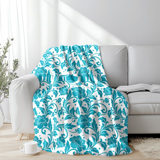 Manta Polar Turquoise and White Floral Damask Pattern (Subido por el creador)